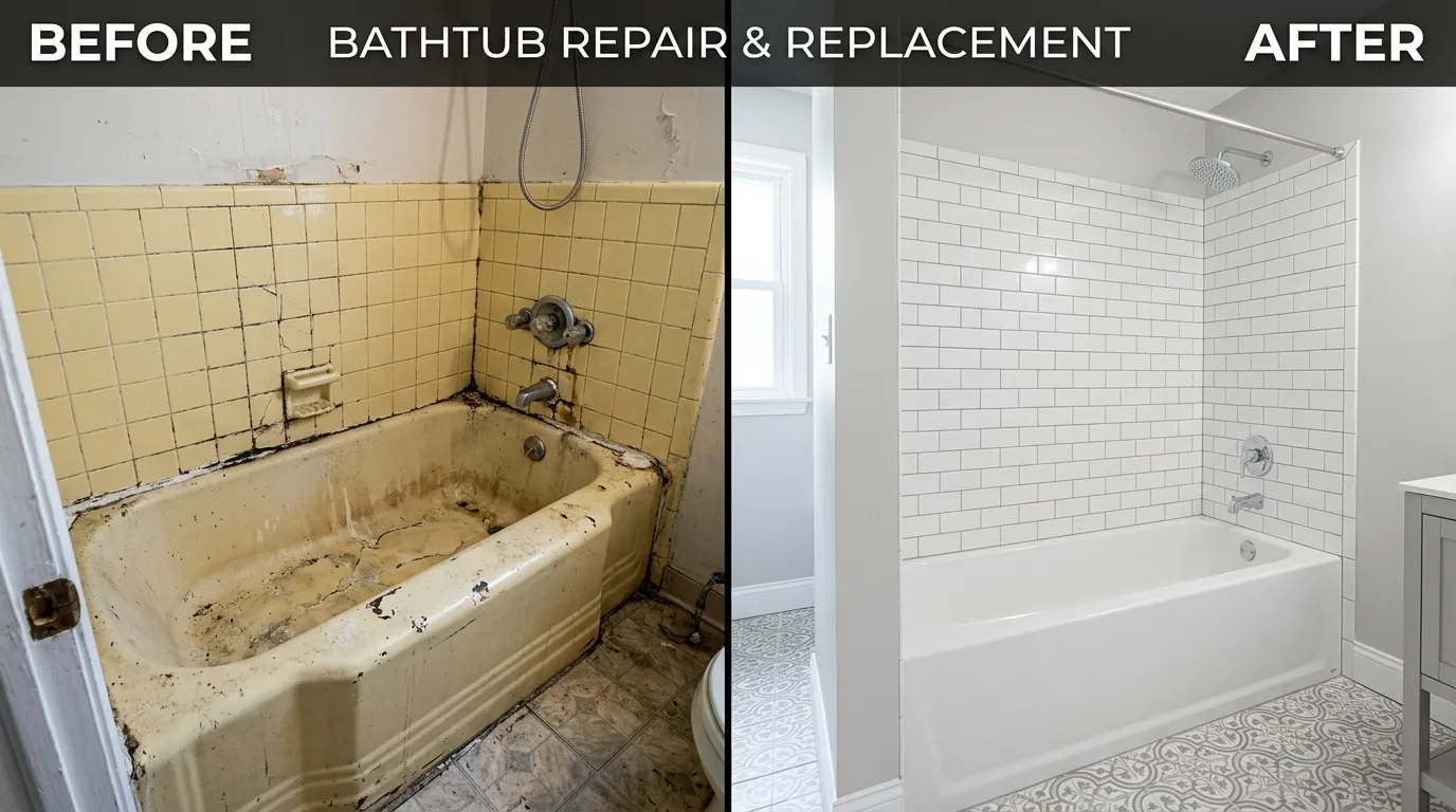 Bathtub Repair & Replacement Before and After - Olas Fort Plumbing Fort Lauderdale FL