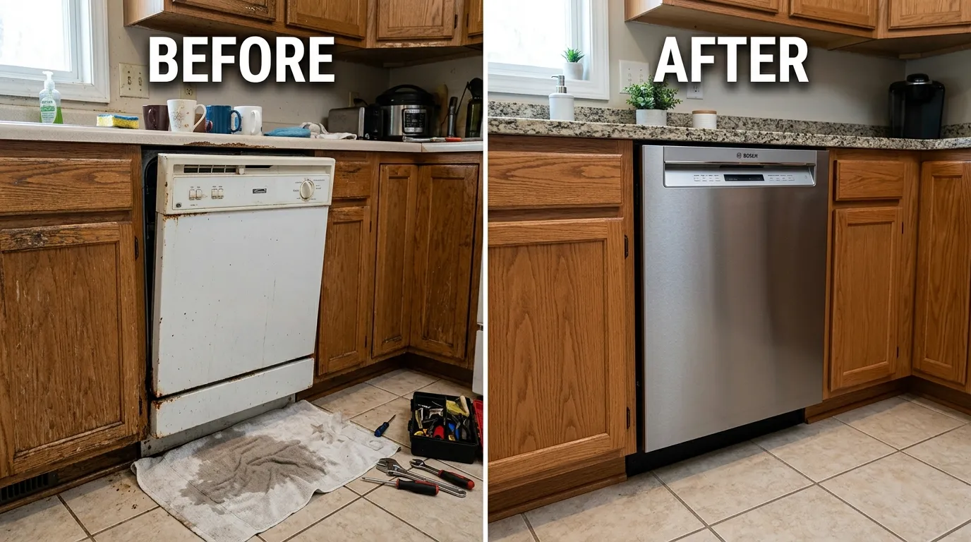 Dishwasher Installation and Replacement Before and After - Olas Fort Plumbing Fort Lauderdale FL