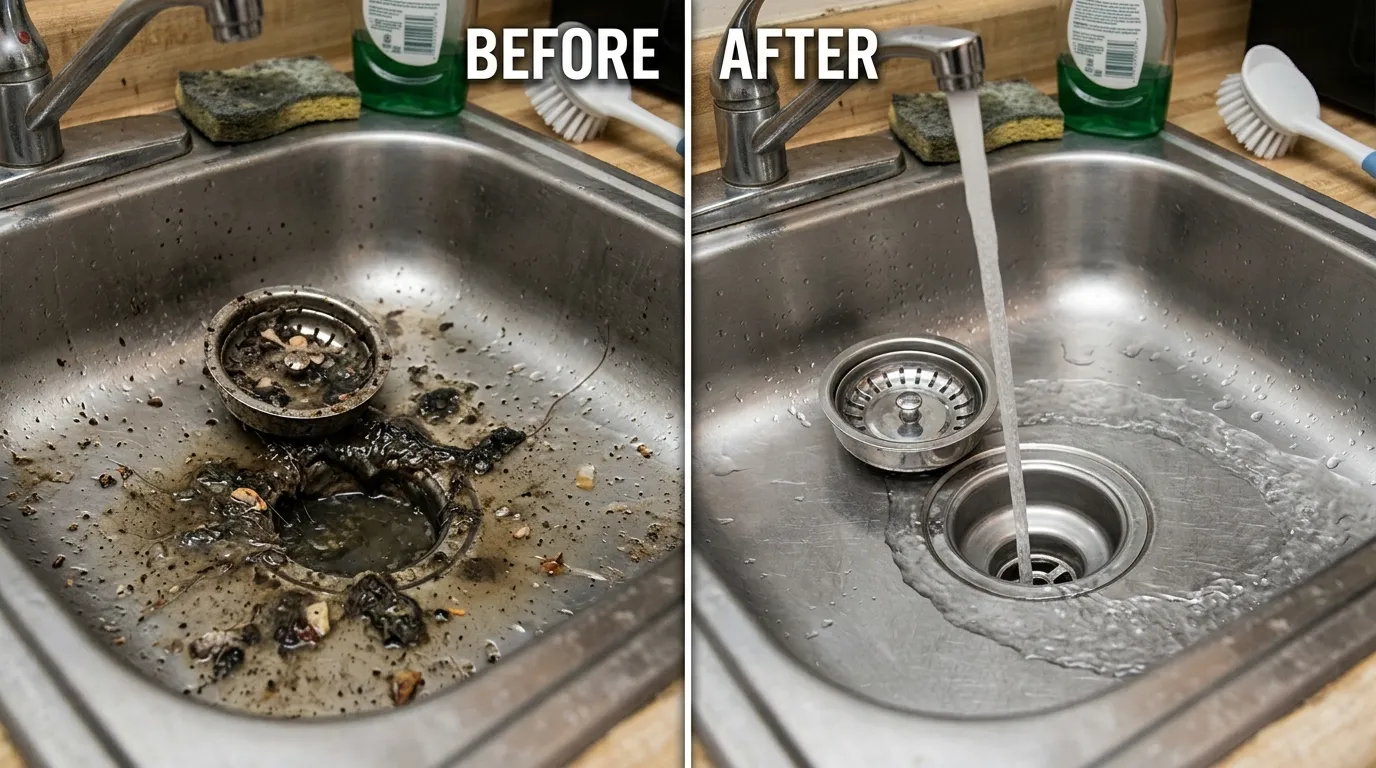 Kitchen Sink Drain Cleaning Before and After - Olas Fort Plumbing Fort Lauderdale