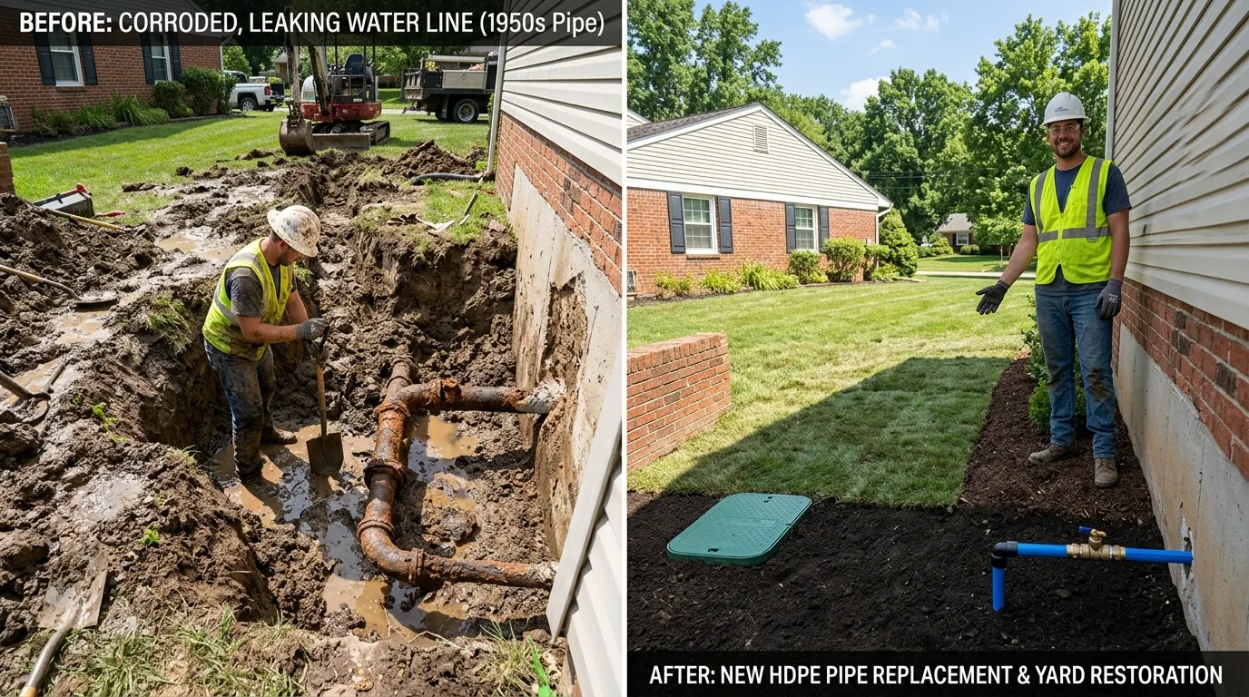 Main Water Line Replacement Before & After