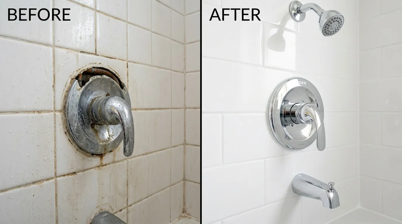 Shower Faucet Valve Replacement Fixture Upgrade Before and After - Olas Fort Plumbing Fort Lauderdale FL