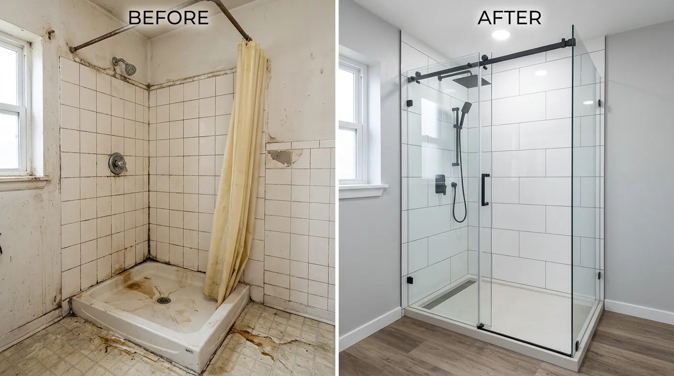 Professional Shower Repair and Replacement Before and After - Olas Fort Plumbing Fort Lauderdale FL