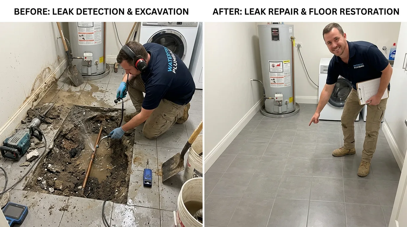 Slab Leak Detection Floor Restoration Before and After - Olas Fort Plumbing Fort Lauderdale