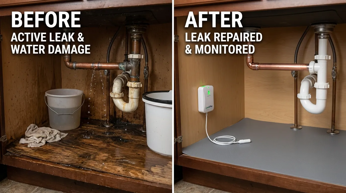 Under Sink Leak Repair Smart Leak Detection Before and After - Olas Fort Plumbing Fort Lauderdale
