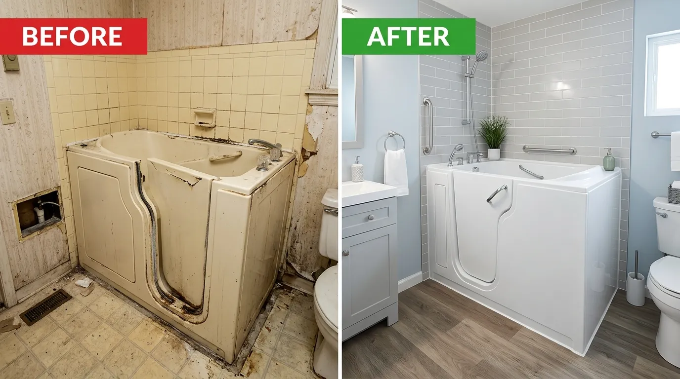 Walk-In Tub Installation Accessible Bathroom Services Before and After - Olas Fort Plumbing Fort Lauderdale FL