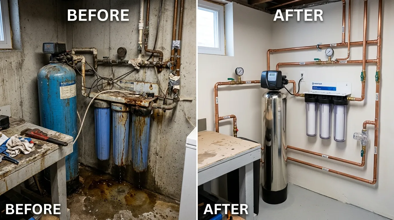 Water Filtration System Replacement Water Treatment Services Before and After - Olas Fort Plumbing Fort Lauderdale